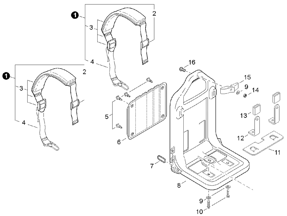 Backpack Frame, Harness Diagram and Parts List for EB500 P30236000000 - P30236999999 Shindaiwa Leaf Blower / Vacuum