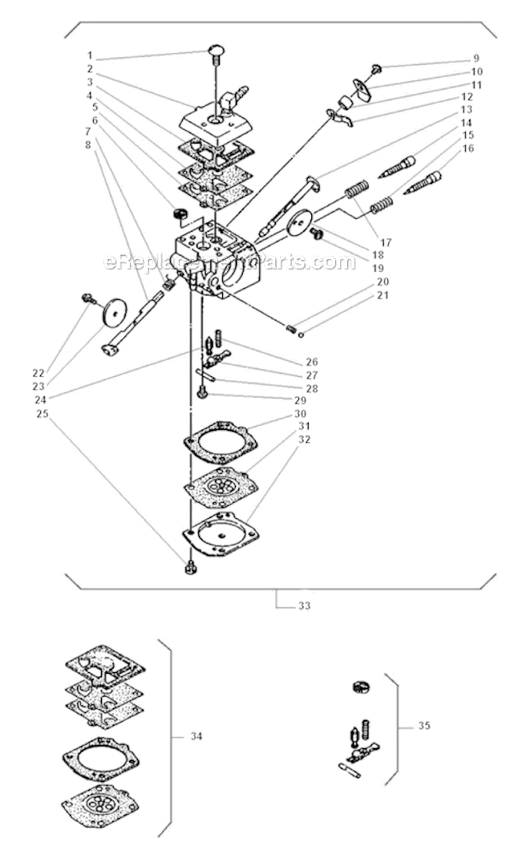 Carburetor Diagram and Parts List for 757  Shindaiwa Chainsaw