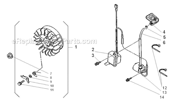 Flywheel Diagram and Parts List for 757  Shindaiwa Chainsaw