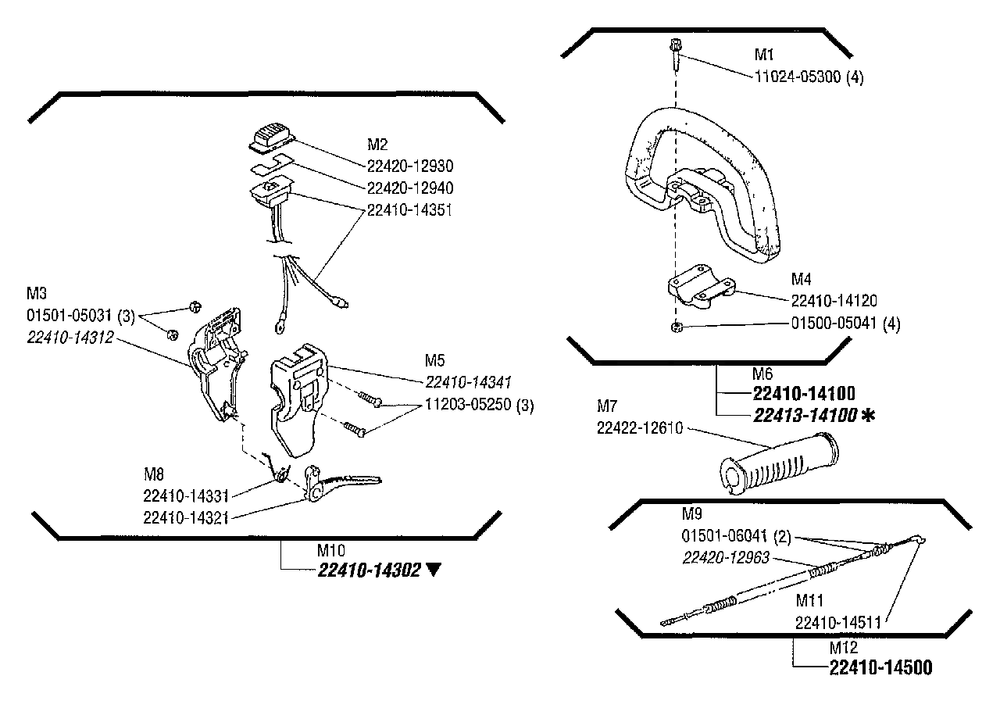 Handle, Throttle Lever (T/X230) Diagram and Parts List for T230 2000303 - 9999999 Shindaiwa Trimmer