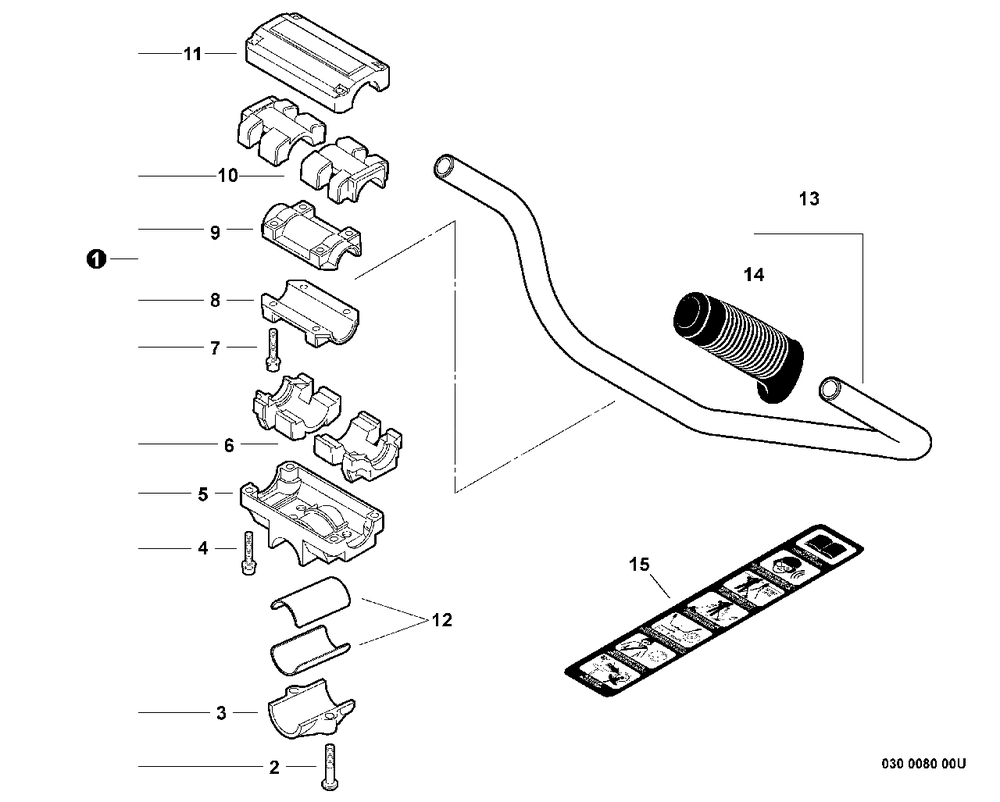 U-Handle Diagram and Parts List for BCK-9 99922201622 Shindaiwa Trimmer