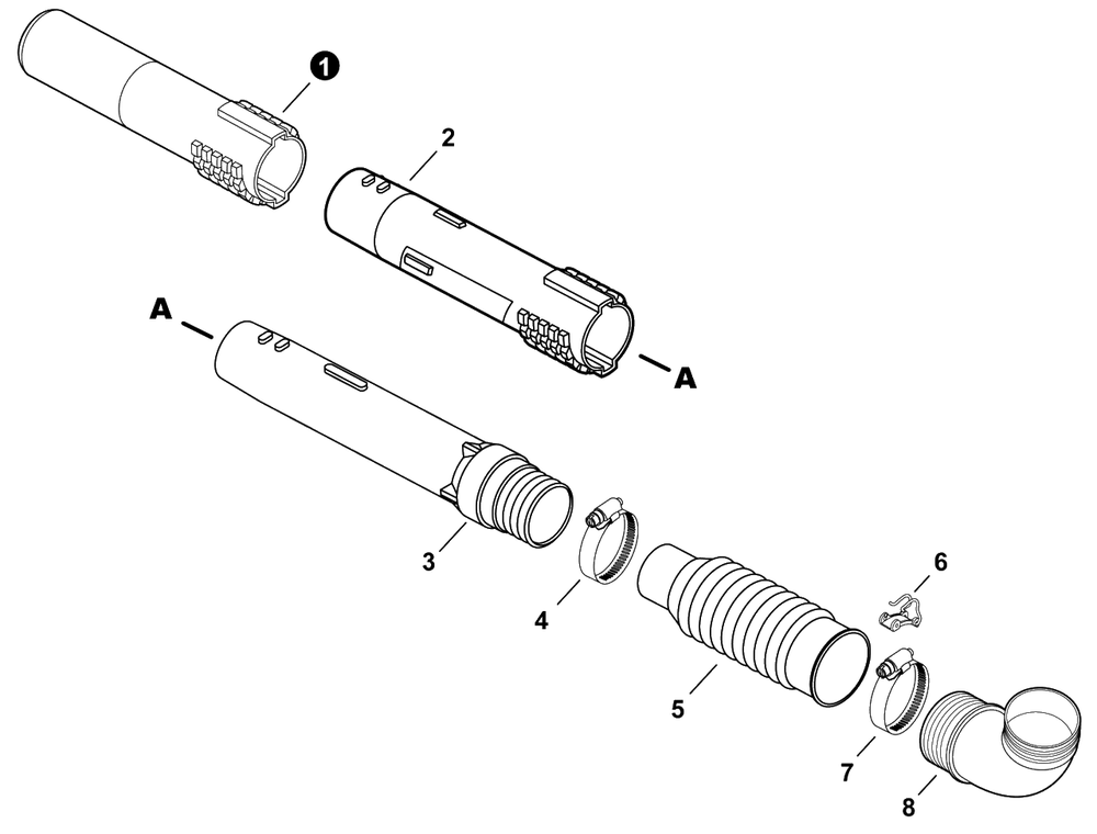 Blower Tubes Diagram and Parts List for EB633RT P54213001001 - P54213999999 Shindaiwa Leaf Blower / Vacuum