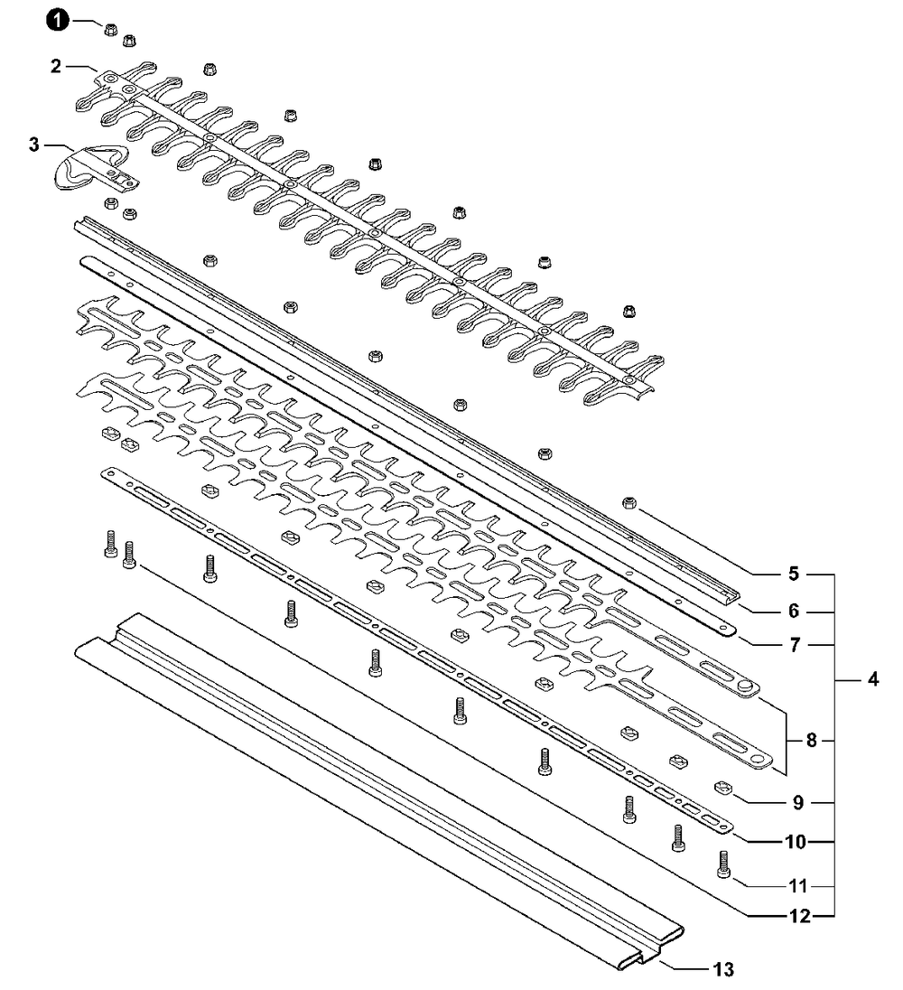 Cutter Diagram and Parts List for DH2000W T91700001001 - T91700999999 Shindaiwa Hedge Trimmer