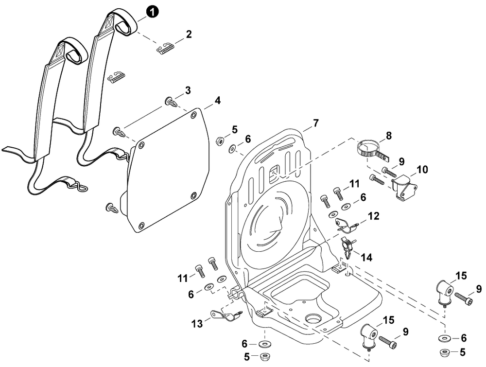 Backpack Frame, Harness Diagram and Parts List for EB633RT P54213001001 - P54213999999 Shindaiwa Leaf Blower / Vacuum
