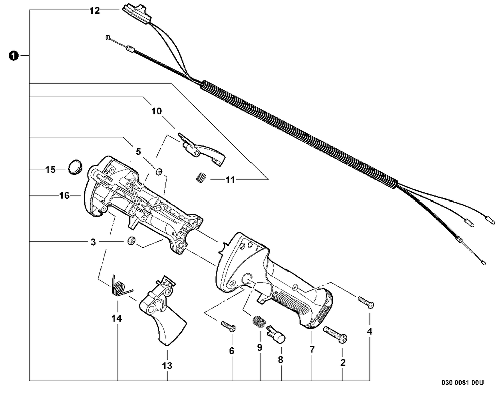 Throttle Control Diagram and Parts List for BCK-9 99922201622 Shindaiwa Trimmer