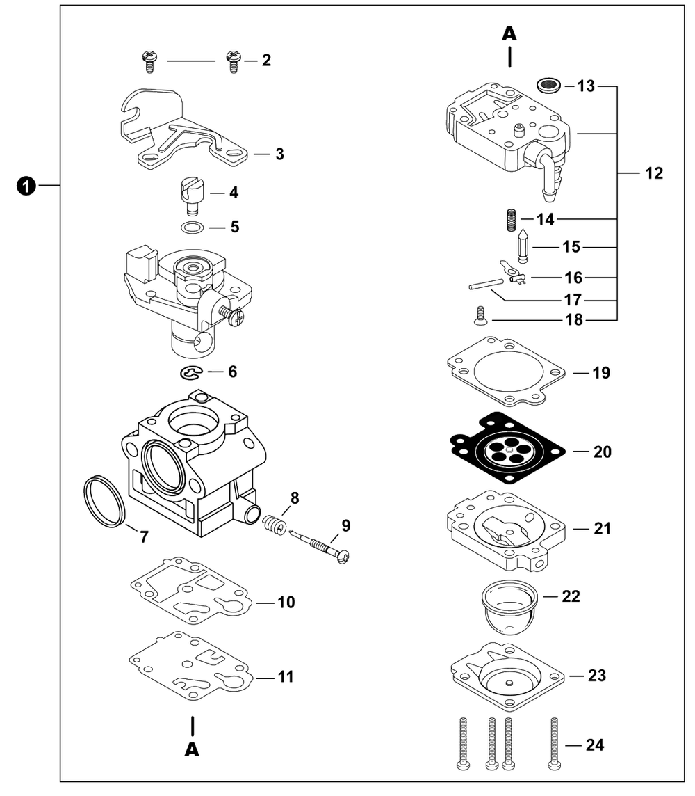 Carburetor Diagram and Parts List for B445 U76226001001 - U76226999999 Shindaiwa Brush Cutter