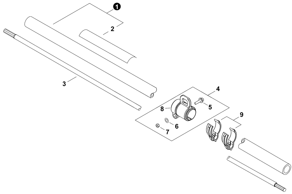 Main Pipe Diagram and Parts List for B445 U76226001001 - U76226999999 Shindaiwa Brush Cutter