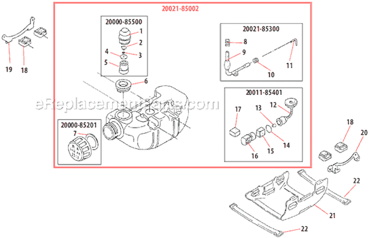 Page G Diagram and Parts List for B45INTL  Shindaiwa Brush Cutter