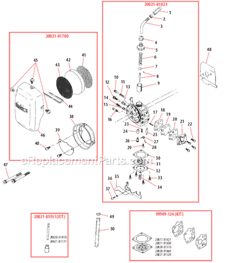 Page M Diagram and Parts List for B45  Shindaiwa Brush Cutter