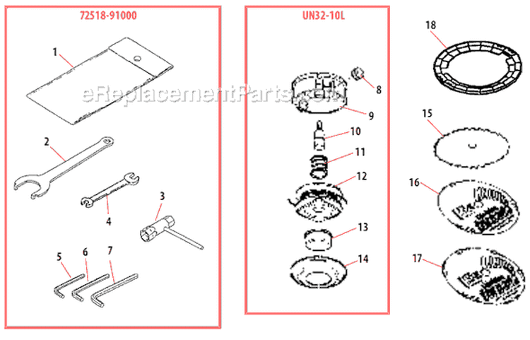 Page K Diagram and Parts List for B530  Shindaiwa Brush Cutter