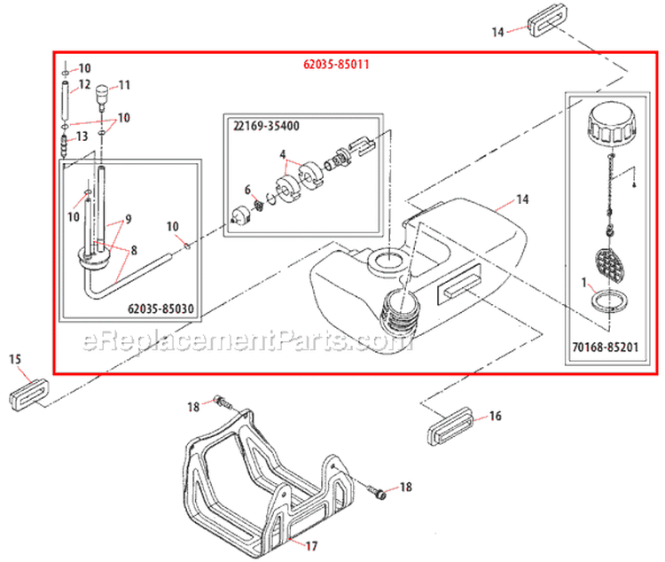 Page E Diagram and Parts List for B530  Shindaiwa Brush Cutter