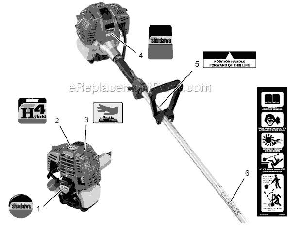 Labels Diagram and Parts List for PS344 T15513001001-T15513999999 Shindaiwa Power Broom