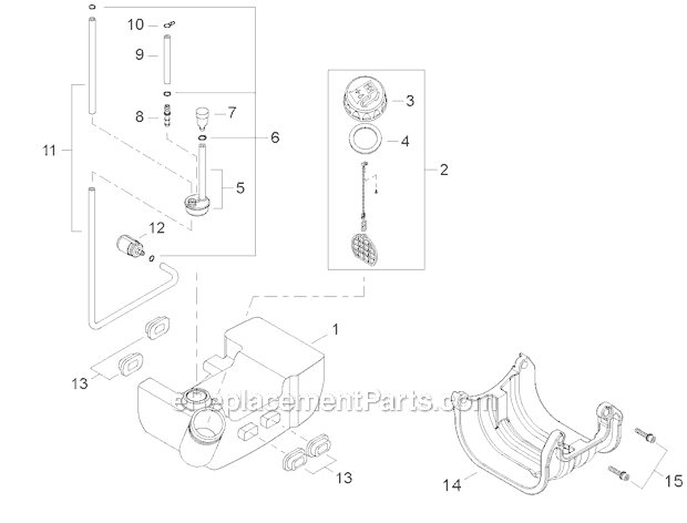 Fuel Tank Diagram and Parts List for PS344 T15513001001-T15513999999 Shindaiwa Power Broom