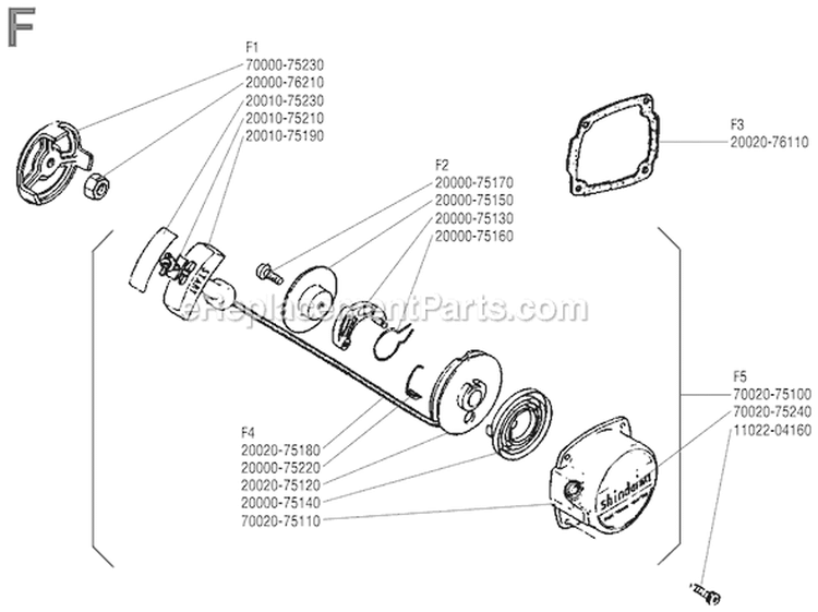 Page F Diagram and Parts List for BP-35  Shindaiwa Brush Cutter