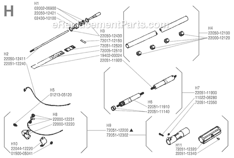 Page H Diagram and Parts List for BP-35  Shindaiwa Brush Cutter