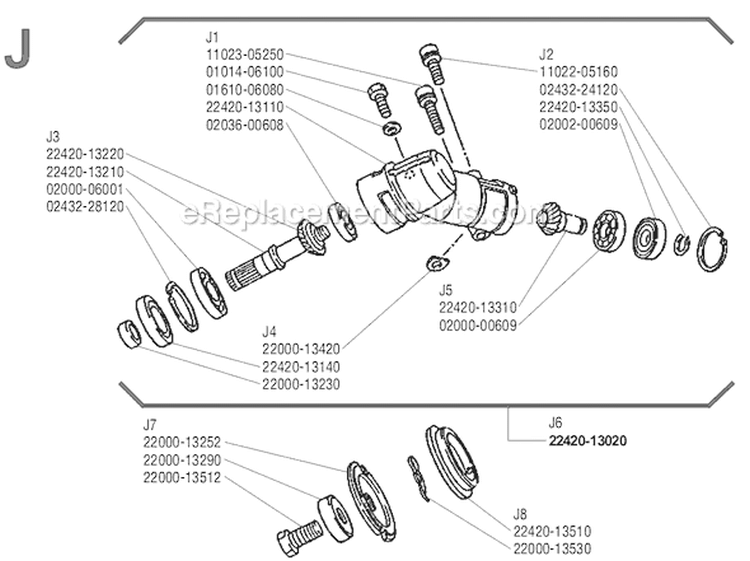 Page J Diagram and Parts List for C-250  Shindaiwa Brush Cutter