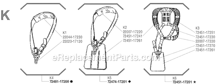 Page K Diagram and Parts List for C-250  Shindaiwa Brush Cutter
