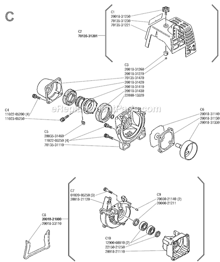 Page C Diagram and Parts List for C-250  Shindaiwa Brush Cutter