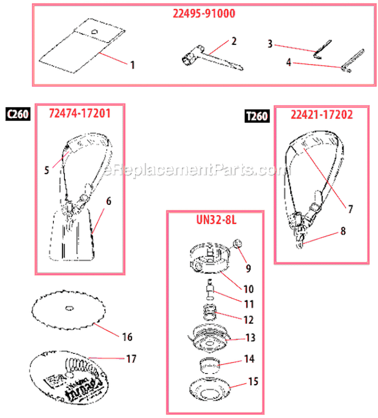 Page L Diagram and Parts List for C260  Shindaiwa Brush Cutter
