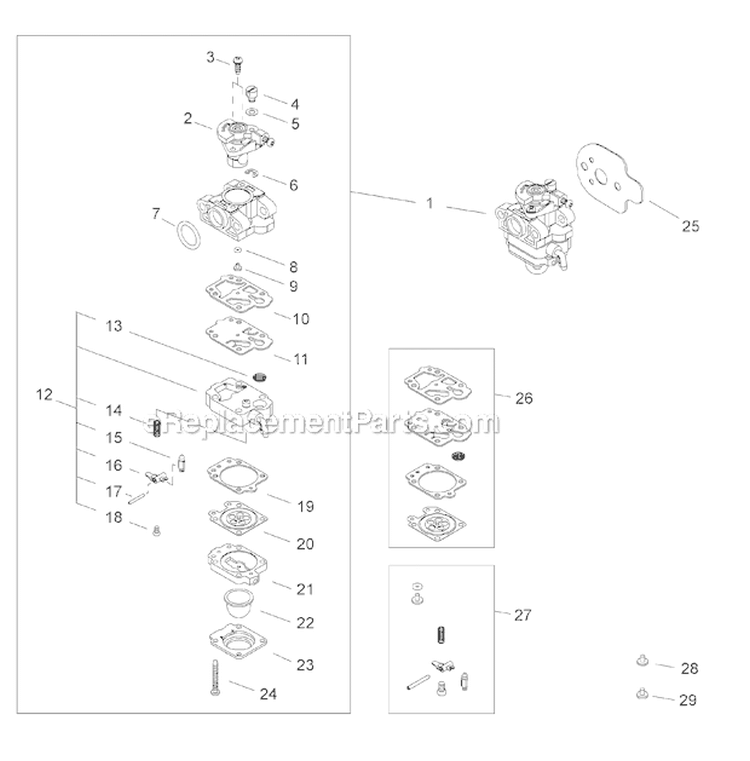 Carburetor Diagram and Parts List for C3410  Shindaiwa Brush Cutter