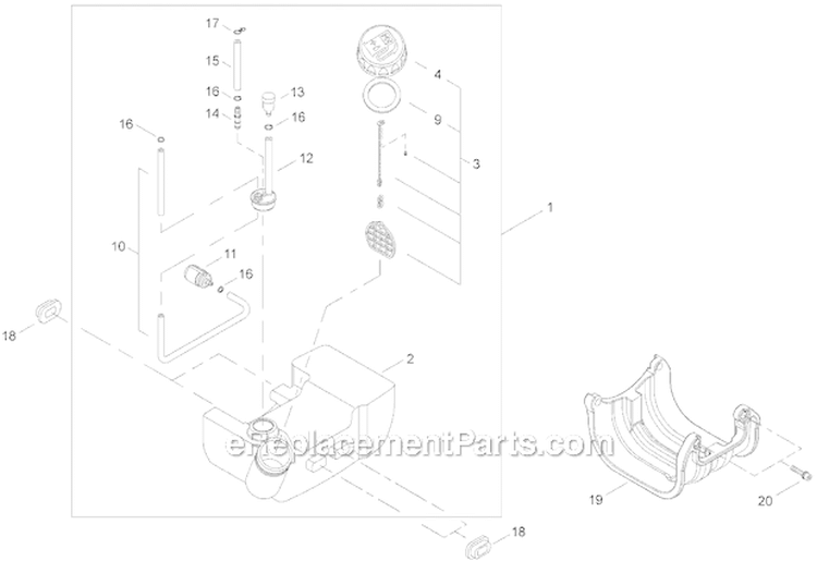 Fuel Tank Diagram and Parts List for C3410  Shindaiwa Brush Cutter