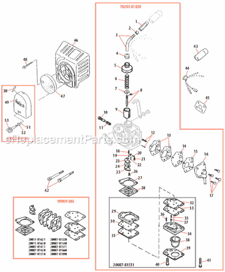 Page J Diagram and Parts List for C350  Shindaiwa Brush Cutter