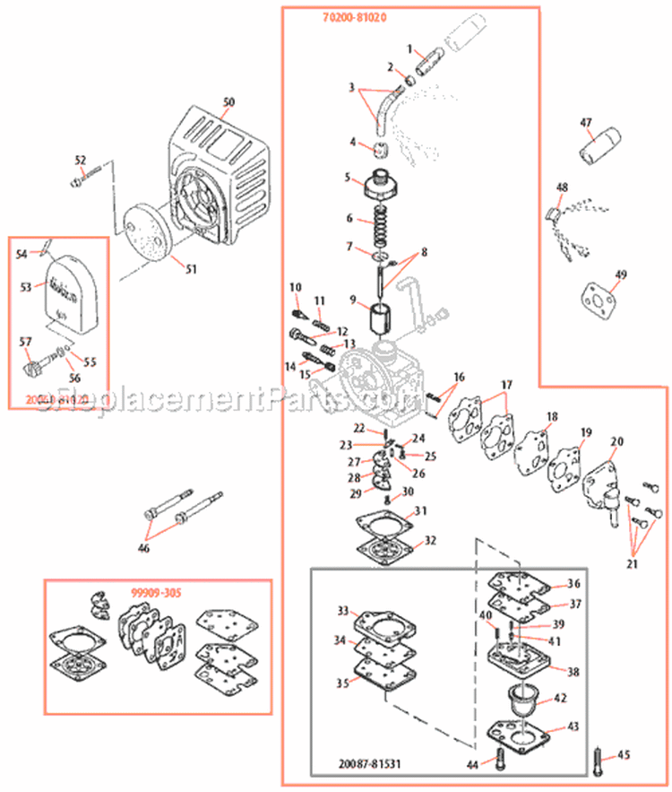 Page K Diagram and Parts List for C350  Shindaiwa Brush Cutter