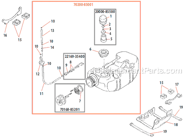 Page E Diagram and Parts List for C350  Shindaiwa Brush Cutter