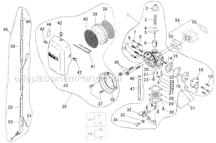 Page F Diagram and Parts List for C35LA  Shindaiwa Brush Cutter
