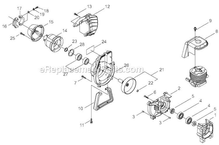 Crankcase, Engine Cover, Fan Cover Diagram and Parts List for C35 20000001-20002240 Shindaiwa Brush Cutter