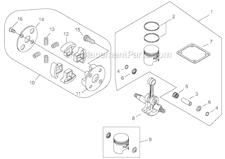 Piston, Clutch Diagram and Parts List for C35 9014161-9099999 Shindaiwa Brush Cutter