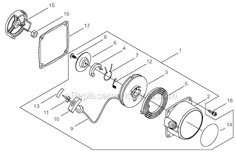 Starter Diagram and Parts List for C35 9014161-9099999 Shindaiwa Brush Cutter