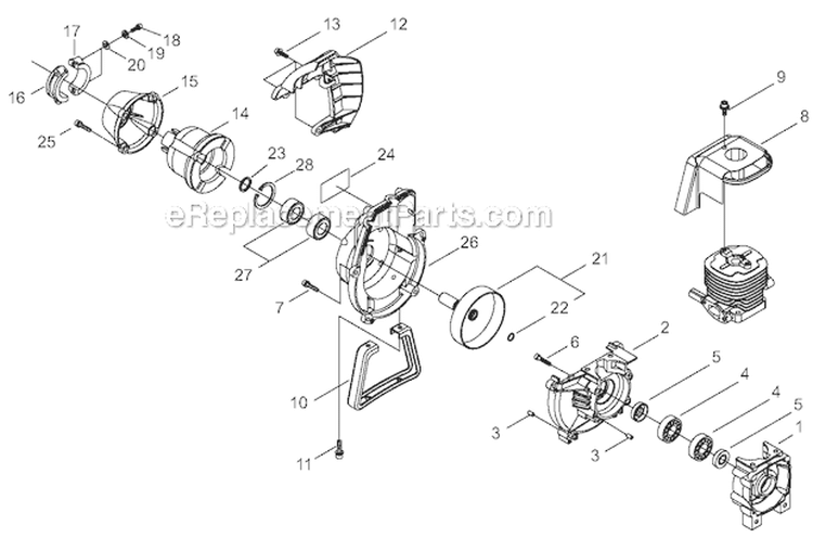 Crankcase, Engine Cover, Fan Cover Diagram and Parts List for C35 9014161-9099999 Shindaiwa Brush Cutter