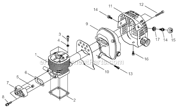 Cylinder, Intake, Muffler Diagram and Parts List for C35 9014161-9099999 Shindaiwa Brush Cutter