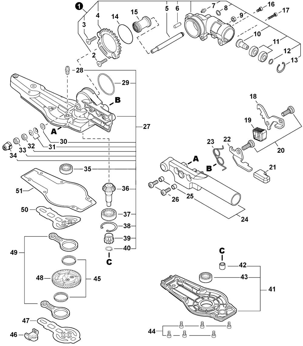 Gear Case - Current Diagram and Parts List for 9001051 99922238095 Shindaiwa Trimmer