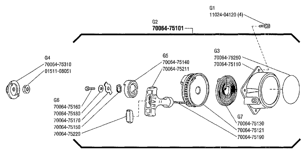Starter Diagram and Parts List for C230 20000303 - 20999999 Shindaiwa Brush Cutter