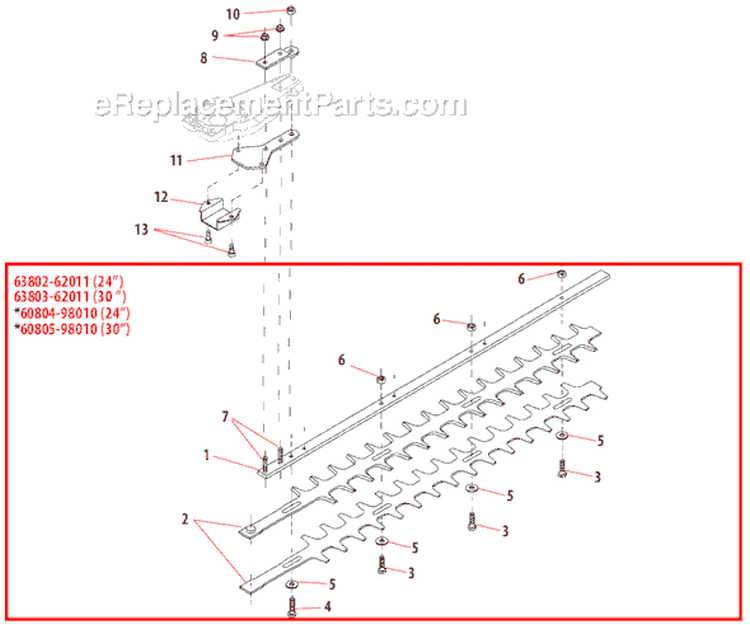 Page J Diagram and Parts List for DH231  Shindaiwa Hedge Trimmer