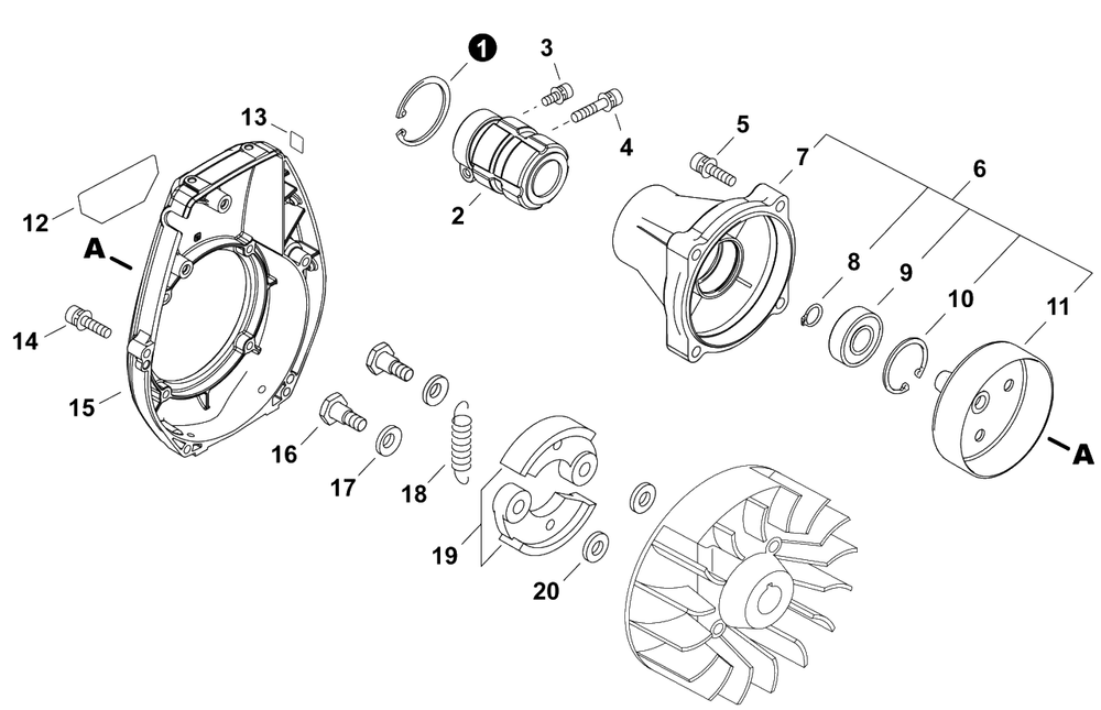 Clutch Diagram and Parts List for B445 U76226001001 - U76226999999 Shindaiwa Brush Cutter