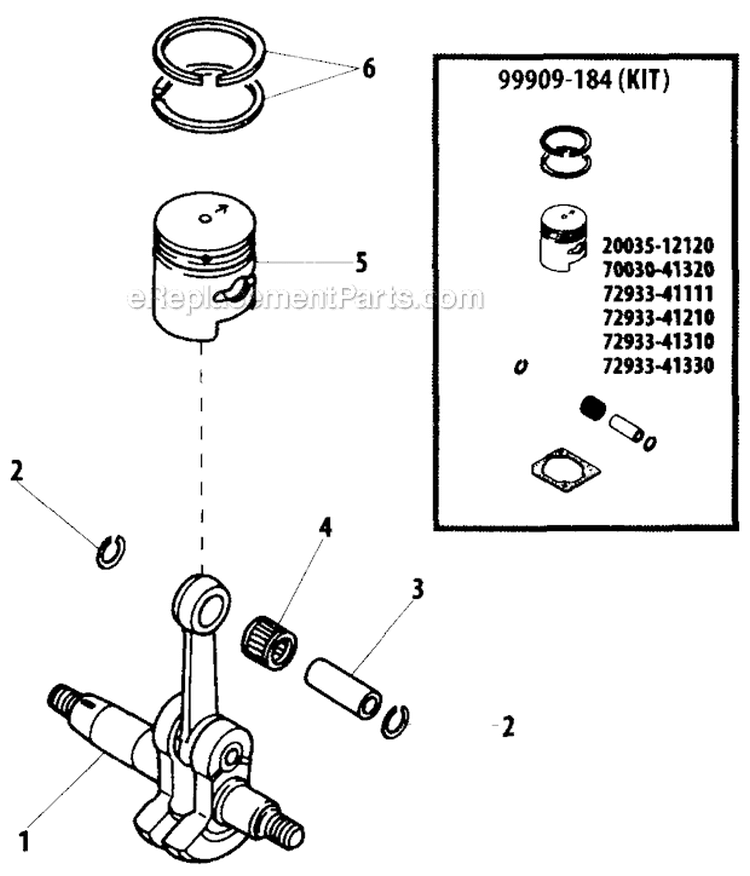 Piston, Crankshaft Diagram and Parts List for EB240  Shindaiwa Leaf Blower / Vacuum