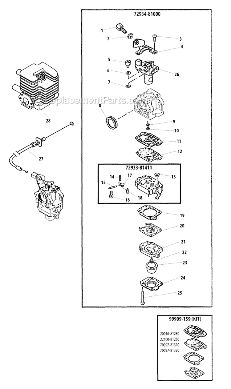 Carburetor EPA and CARB Changes Diagram and Parts List for EB240  Shindaiwa Leaf Blower / Vacuum