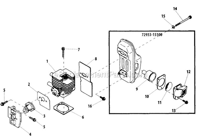 Cylinder Muffler Diagram and Parts List for EB240  Shindaiwa Leaf Blower / Vacuum
