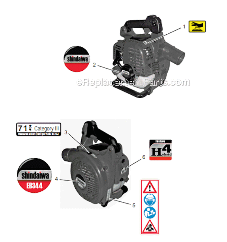 Page L Diagram and Parts List for EB344 T15612001001 - T15612999999 Shindaiwa Leaf Blower / Vacuum