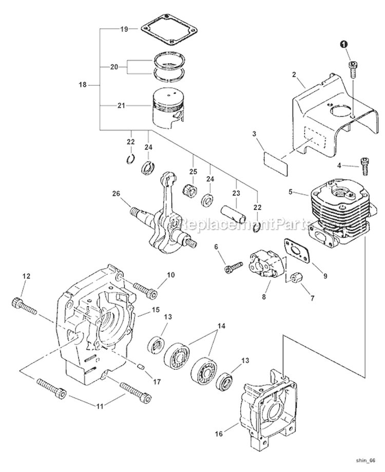 Engine and Engine Cover Diagram and Parts List for EB45  Shindaiwa Leaf Blower / Vacuum