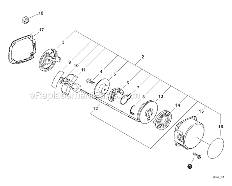 Starter Diagram and Parts List for EB45  Shindaiwa Leaf Blower / Vacuum
