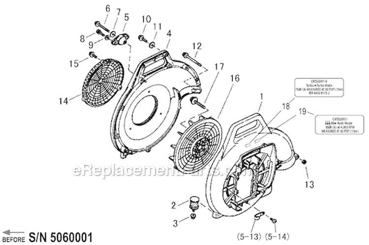 Page E Diagram and Parts List for EB630RT 5060001 Shindaiwa Leaf Blower / Vacuum