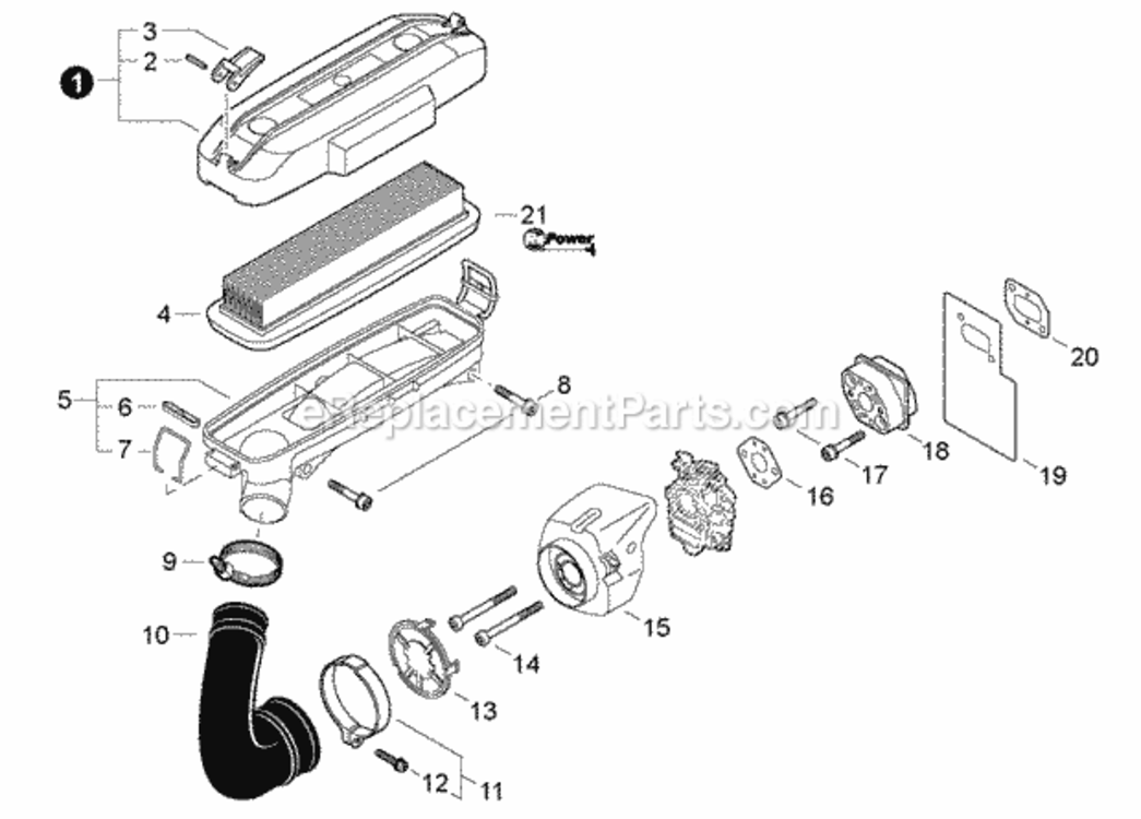 Intake Diagram and Parts List for EB633RT P39012001001 - P39012999999 Shindaiwa Leaf Blower / Vacuum