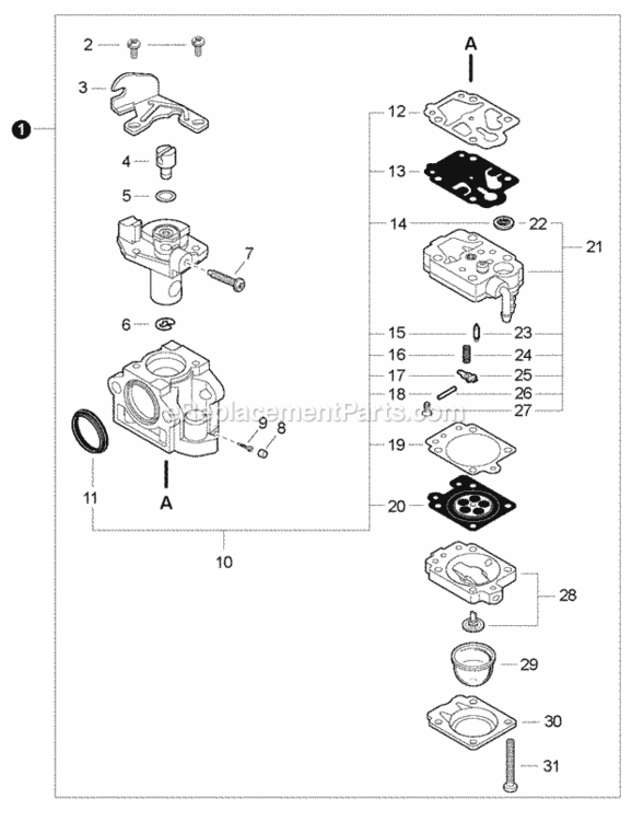 Carburetor Diagram and Parts List for EB633RT P39012001001 - P39012999999 Shindaiwa Leaf Blower / Vacuum
