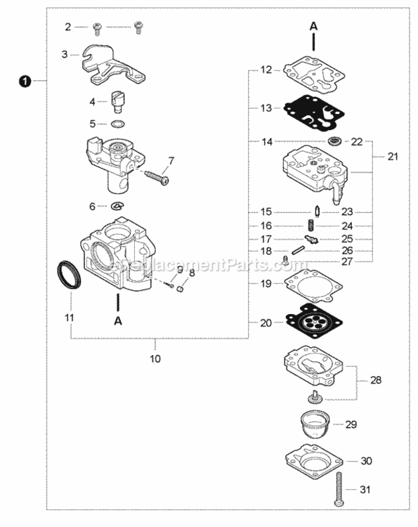 Carburetor Diagram and Parts List for EB633RT P39111001001 - P39111999999 Shindaiwa Leaf Blower / Vacuum