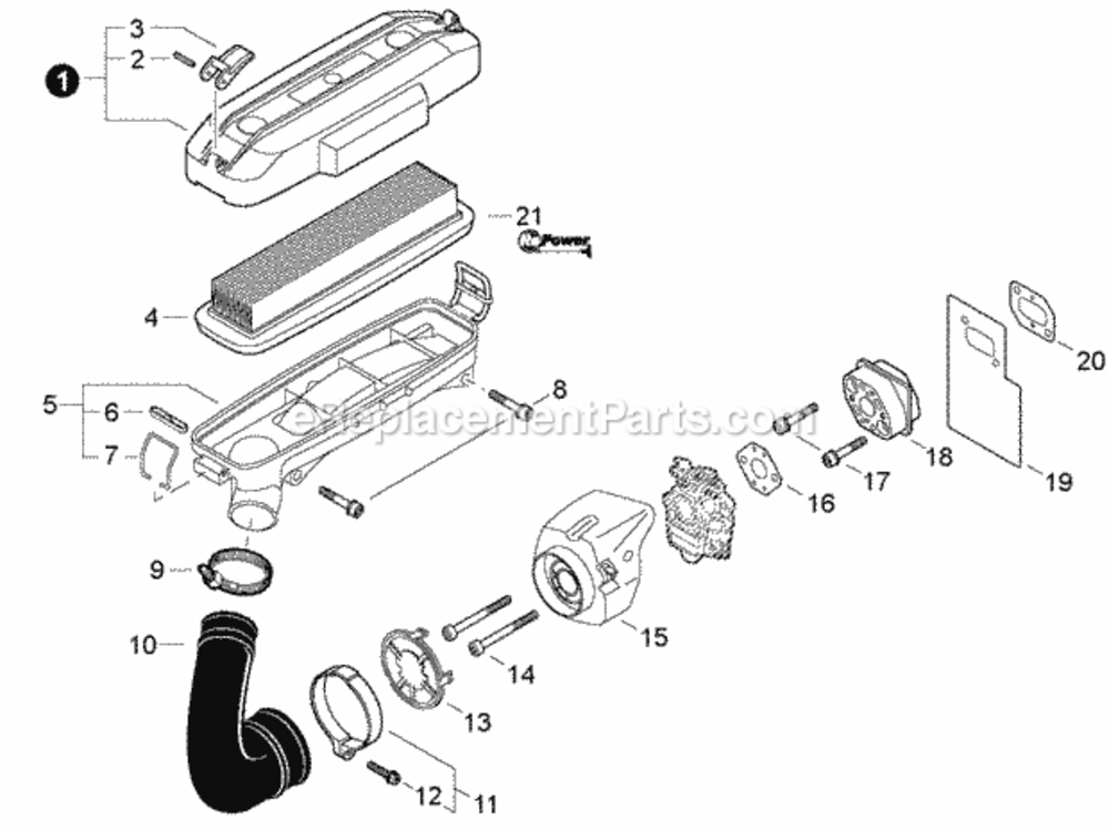 Intake Diagram and Parts List for EB633RT P39213001001 - P39213999999 Shindaiwa Leaf Blower / Vacuum
