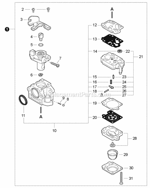 Carburetor Diagram and Parts List for EB633RT P39213001001 - P39213999999 Shindaiwa Leaf Blower / Vacuum